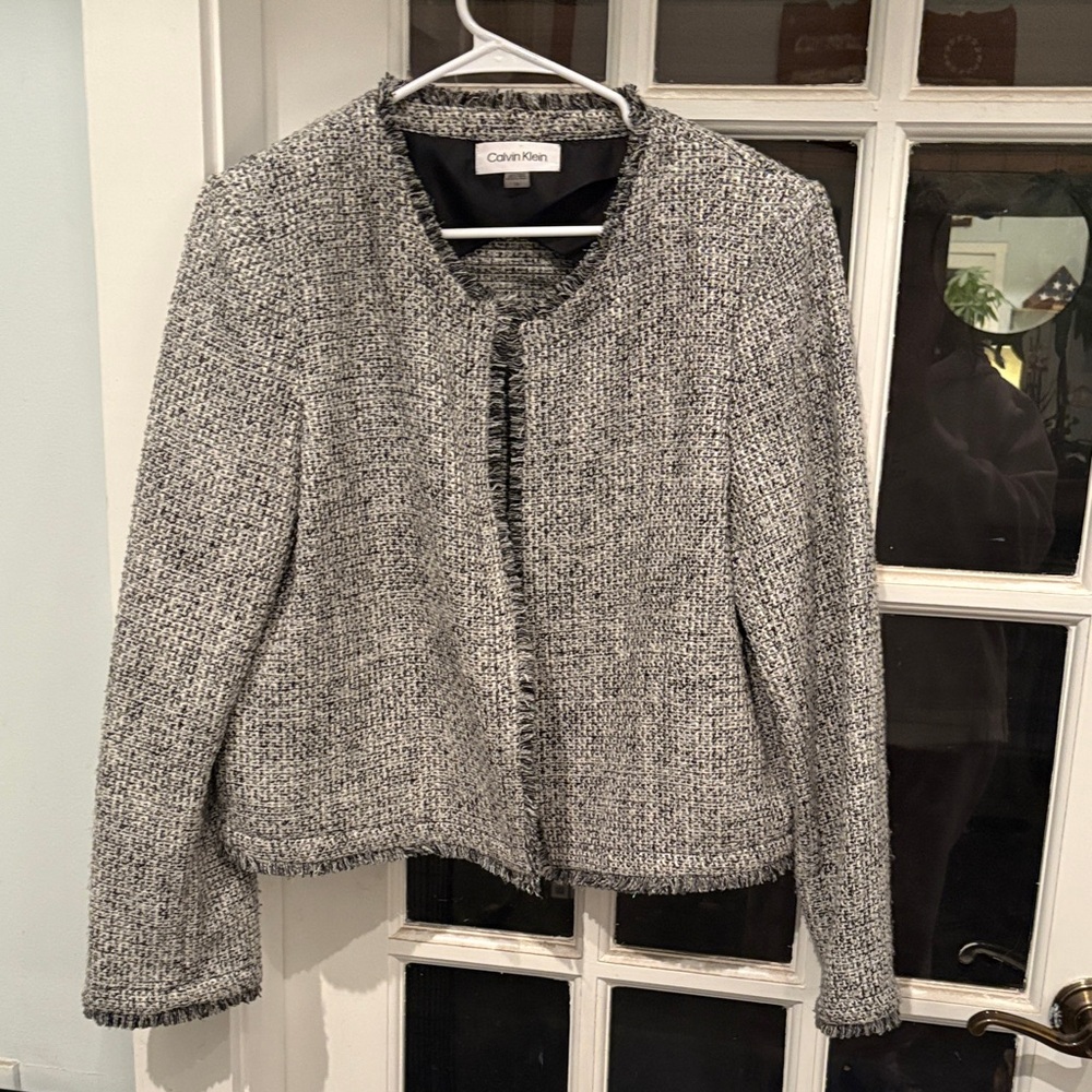Calvin Klein Women's Black and White Tweed Blazer